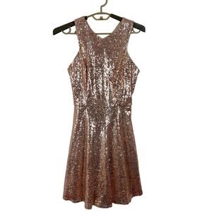 Kate Kasin US 8 Rose Gold Sequins A-line Dress sleeveless cocktail HOCO